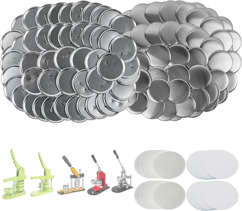 Mostme 100 Sets 3 inch Button Maker Supplies, 75mm Button Supplies Parts Badge Part, Buttons Making Supplies, Includes Metal Pin Back Cover, Metal Shells, Blank Paper&Clear Film - Image 1